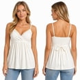 thumbnail image 3 of JSheng Women's Spaghetti Strap Babydoll Top V Neck Sleeveless Cami with Lace Trim and Tie Front Women Summer Tank Tops Z-White M, 3 of 5