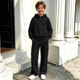 thumbnail image 5 of Glisme Girls Outfit Set Solid Color Long Sleeve Hooded Tops With Pocket Pants Outfit Durable Wear Girls Set Size 5-6 Years Black, 5 of 7