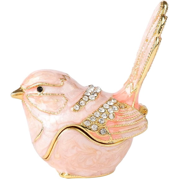 ABCISI Pink Little Bird Trinket Boxes Hinged Hand-Painted Enameled Jewelry Box Animals Ornaments Craft Gift for Home Decor
