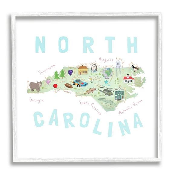 Stupell Industries North Carolina Tourist Diagram Travel & Places Painting White Framed Art Print Wall Art