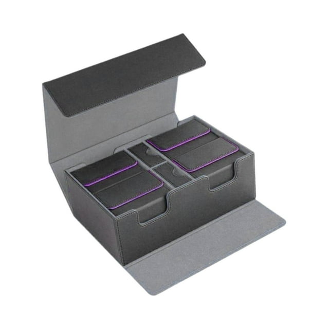Estuche para baraja de cartas, organizador de tarjetas de juego, caja de almacenamiento de tarjetas con capacidad de 400 tarjetas, cajas de tarjetas Interior gris morado.