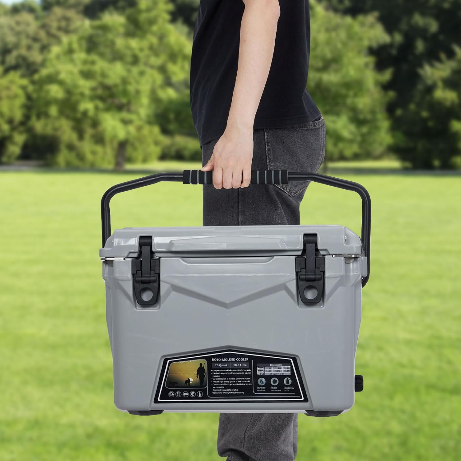 Portable Insulated Ice Chest Cooler Box with Heavy Duty Handle, 5-Day Ice Retention, Great for Beach, Camping, Picnic, BBQ, Fishing