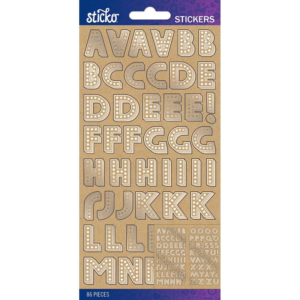 Sticko Alphabet StickersKraft Marquee Foil Small, Pk 6, Sticko