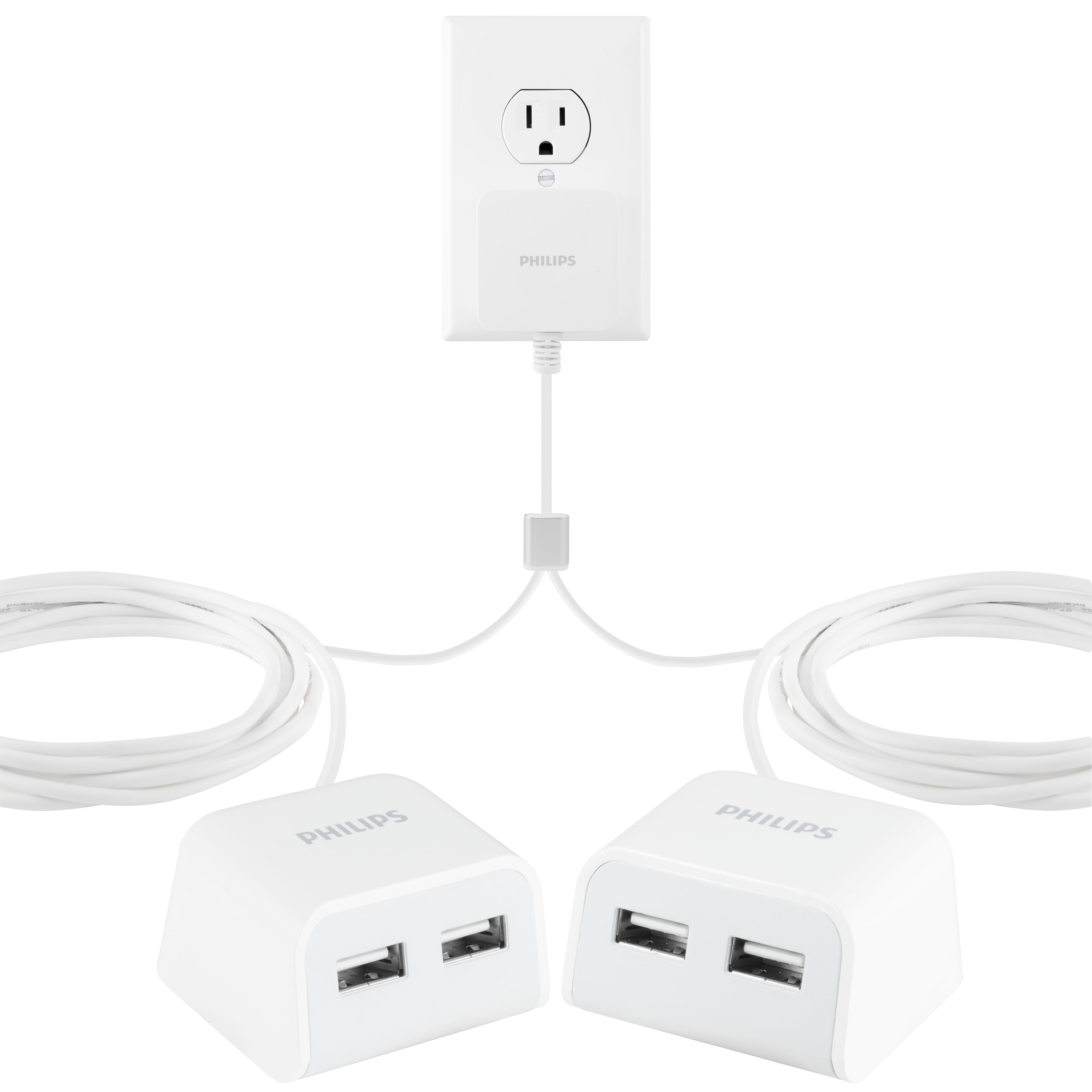Philips Twin USB Tabletop Charger, Desktop Charger 16 ft. Split Cord