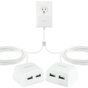 Philips Twin USB Tabletop Charger, 4 USB-A ports, Desktop Charger, 8ft Split Cord, White, DLK51344Q/27