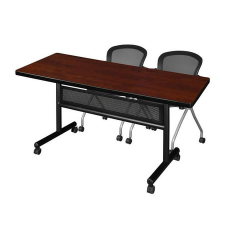 UPC: 0192357022061 | 60  x 30  Flip Top Mobile Training Table w/ Divider- Cherry & 2 Nesting Chairs