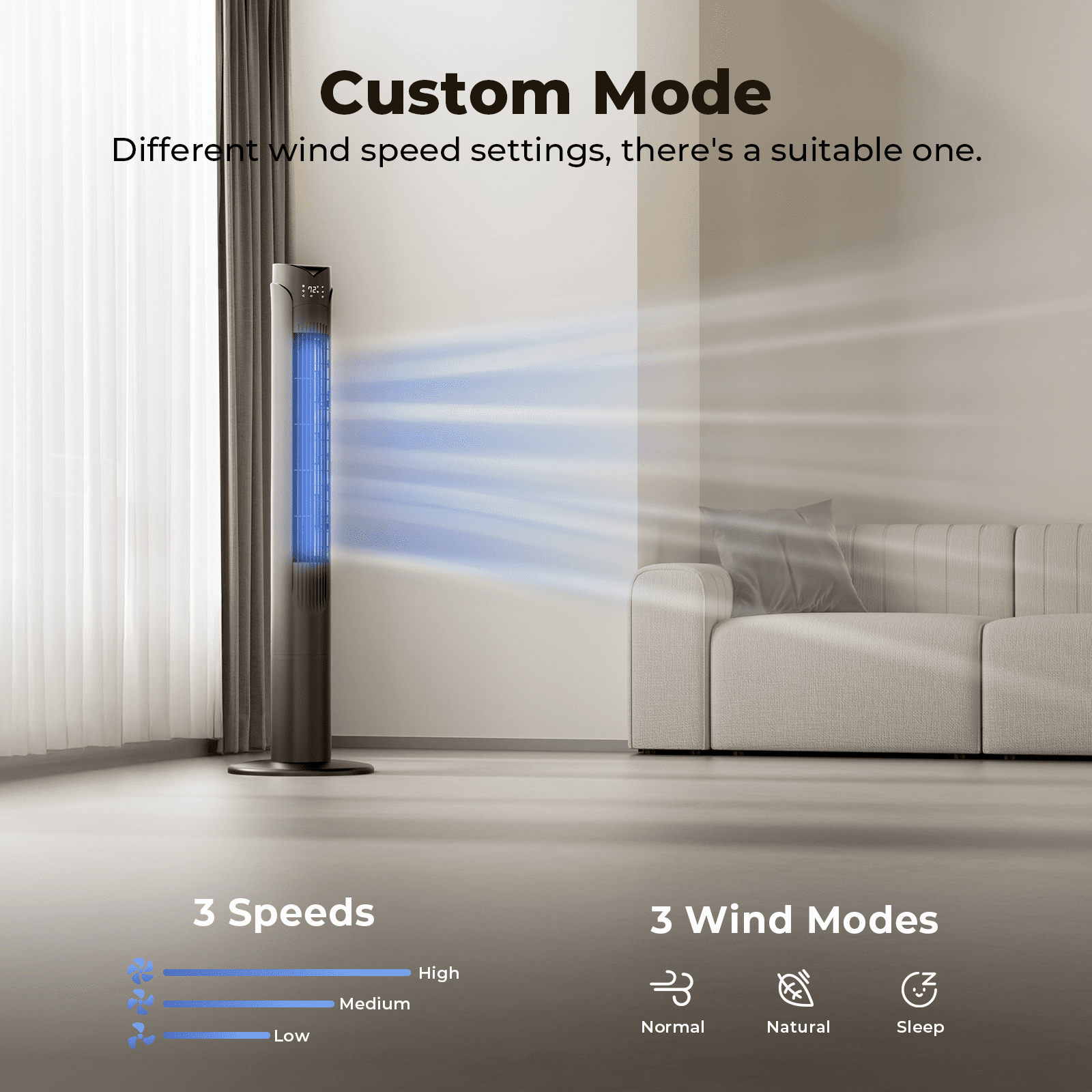 41" Tower Fan with Remote, 90° Oscillating Fans with 3 Speeds, 3 Modes, 26 ft/s High Velocity, LED Display, 12H Timer, For Home, Living Room, Office