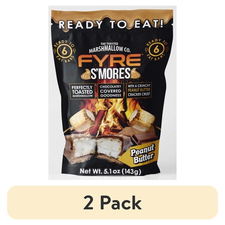 (2 pack) Fyre S'mores Ready to Eat Authentic Chocolate Peanut Butter Marshmallow Smores, 5.1 oz, 6 Count Bag