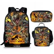 LIKURB Jurassic Dinosaur Schoolbag Backpack Lunch Bag Pencil Case Set Gift for Kids Students