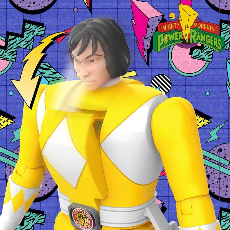 Power Rangers Retro-Morphin, figurine Ranger jaune, Trini, tête basculante, bande dessinée inspirée du jouet Mighty Morphin classique, dès 4 ans