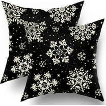 Black Christmas Pillow Covers 20x20 Set of 2 Xmas Snowflakes Snow Holiday Decoration Print Decorative Outdoor Pillowcases Seasonal Winter Gift Farmhouse Throw Cushion Case Decor for Couch Sofa Bed