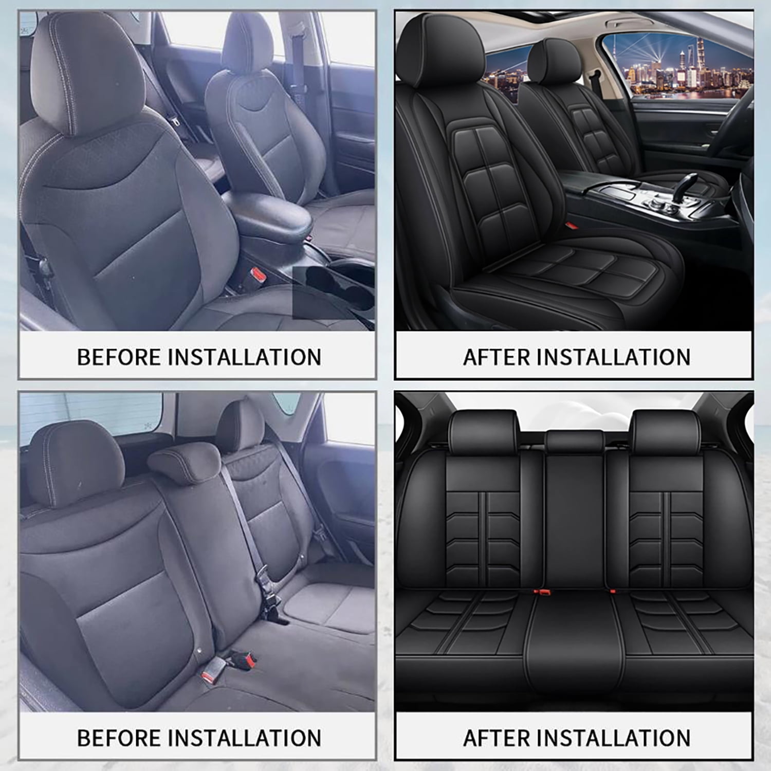 WRWolf Full Set Seat Cover Fit for Jeep Cherokee 2014-2024 Faux Leather Car Seat Protector Compatible Airbag Vehicle Cushion Covers Waterproof Carseat Seat Full Set 5 Seats (Black)