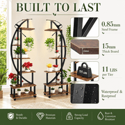 SERBASIC 2 Pcs 65 Tall Plant Stand Indoor with Grow Lights and Locking Wheels, 6 Tier Plant Shelf Half Moon Curved Ladder Flower Pot Stand Large Metal Plant Rack for Living Room, Storage & Display