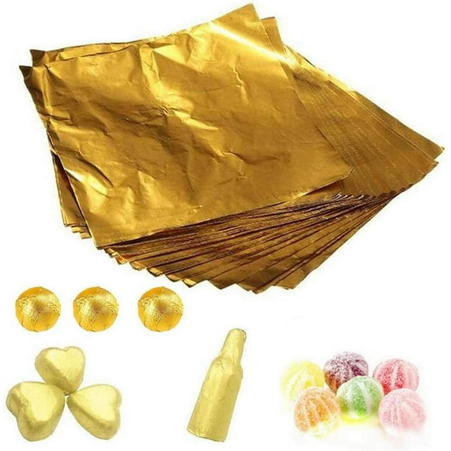 1Bag(100PCS) 4'' Gold Embossing Aluminum Foil Square Sweets Candy Lolly Paper Chocolate Gifts Wrappers Tea Powder Packing Sugar Wraps Paper Party/Wedding/Birthday/Chrismas Accessories