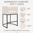 thumbnail image 3 of FANCROU 26" H Counter Height Bar Stools Set of 3, Fabric Barrel Stools with Back and Arms, Linen-Black Leg, 3 of 11
