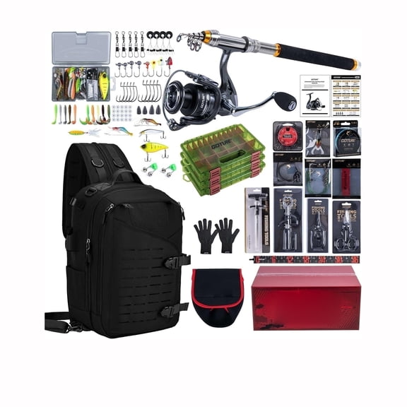 BESTSKY Fishing Kits for Adult,Fishing Pole and Reel Combo, Openside Fishing Sling Tackle Storage Bag with 3 Tackle Boxes,Gift for Men Fishing Belt