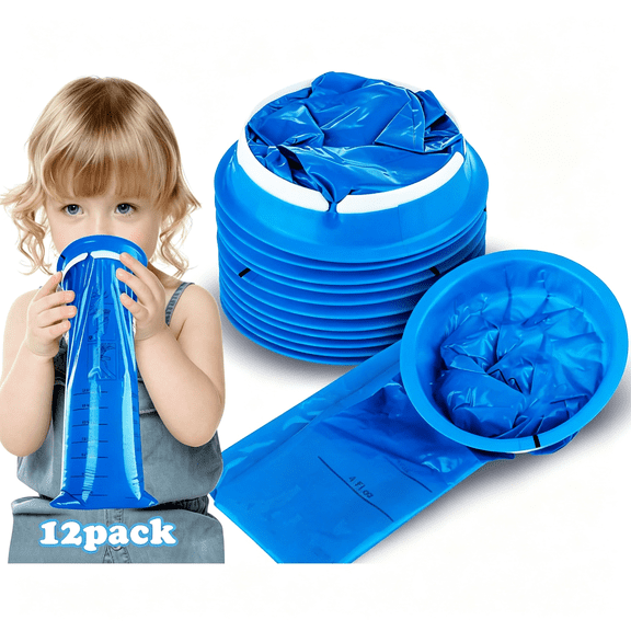 CCOCC 12Pcs Kids Vomit Bags Disposable,800Ml Leak-Proof Emesis Bags,Hospital Grade Motion Sickness Bags for Car Kids Lifesaver,Portable Puke Bags for Car Sick,Chemo,Road Trip,Airplane(Blue)