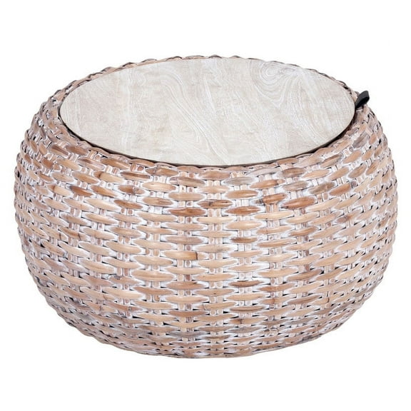 SAFAVIEH Klarysa Round Wood/Rattan Coffee Table, Natural White