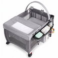thumbnail image 2 of SACVON Baby Playard with Detachable Infant Bassinet and Changing Table, Foldable Travel Play Yard with Storage Basket and Wheels, Gray, 2 of 8