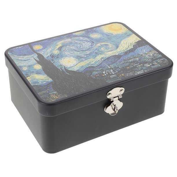 Caja de almacenamiento de hojalata vintage, organizador de joyas y baratijas, caja de almacenamiento de escritorio con cerradura