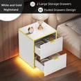 thumbnail image 3 of White and Gold Nightstand with 2 Fluted Drawers, 18 Inch Night Stand with Storage, White Night Stand with Golden Handles, Mid Century Modern Nightstand for Bedroom,White and Gold, 3 of 14