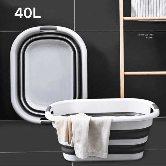 FTCBJJA Cesta de Lavandería de Plástico Plegable de 40 L, Cesta de Lavado para Ropa, Cestas de Lavandería Plegables, Gris