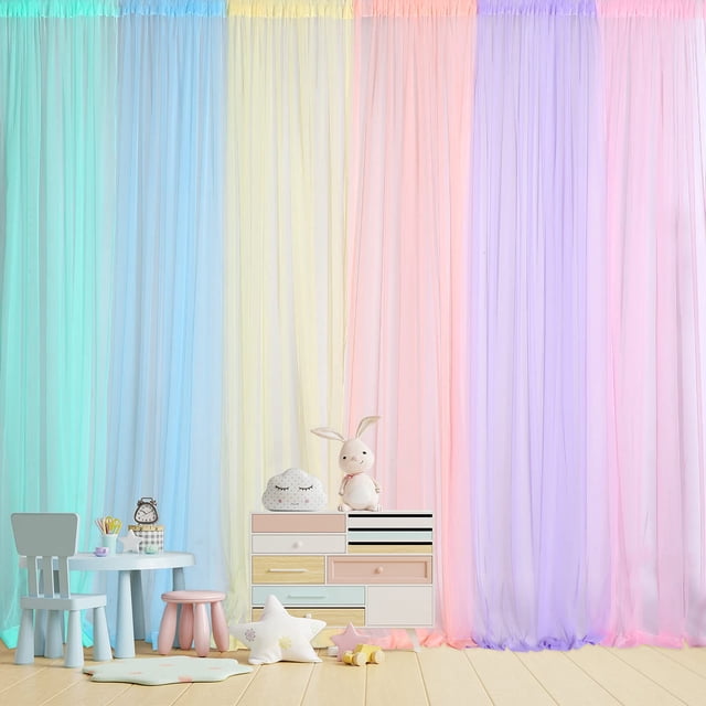 Cortinas de telón de fondo Tatuo Pastel Arcoíris, 6 paneles