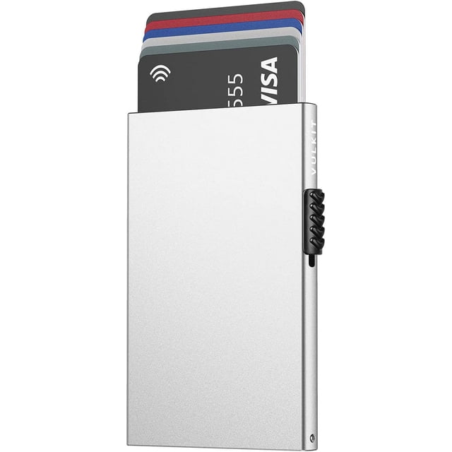 Portatarjetas de metal para hombre, con cepillo antirrobo RFID, tarjetero de aleación de aluminio de metal europeo y americano