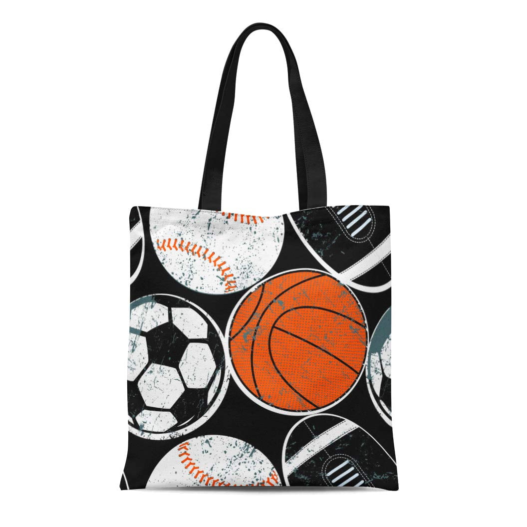 JSDART Canvas Tote Bag Teen Sports Balls Baseball Football Basketball Block Boys Children Durable Reusable Shopping Shoulder Grocery Bag
