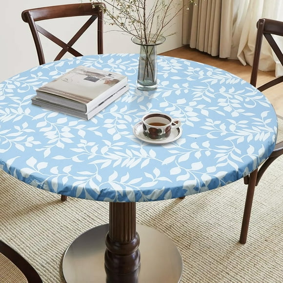 Funda de Mesa, Mantel Ajustado de Vinilo para Interiores y Exteriores, Mantel Redondo de Vinilo con Respaldo de Franela, Borde Elástico de Franela, Cubierta de Plástico Impermeable, 36''-44''