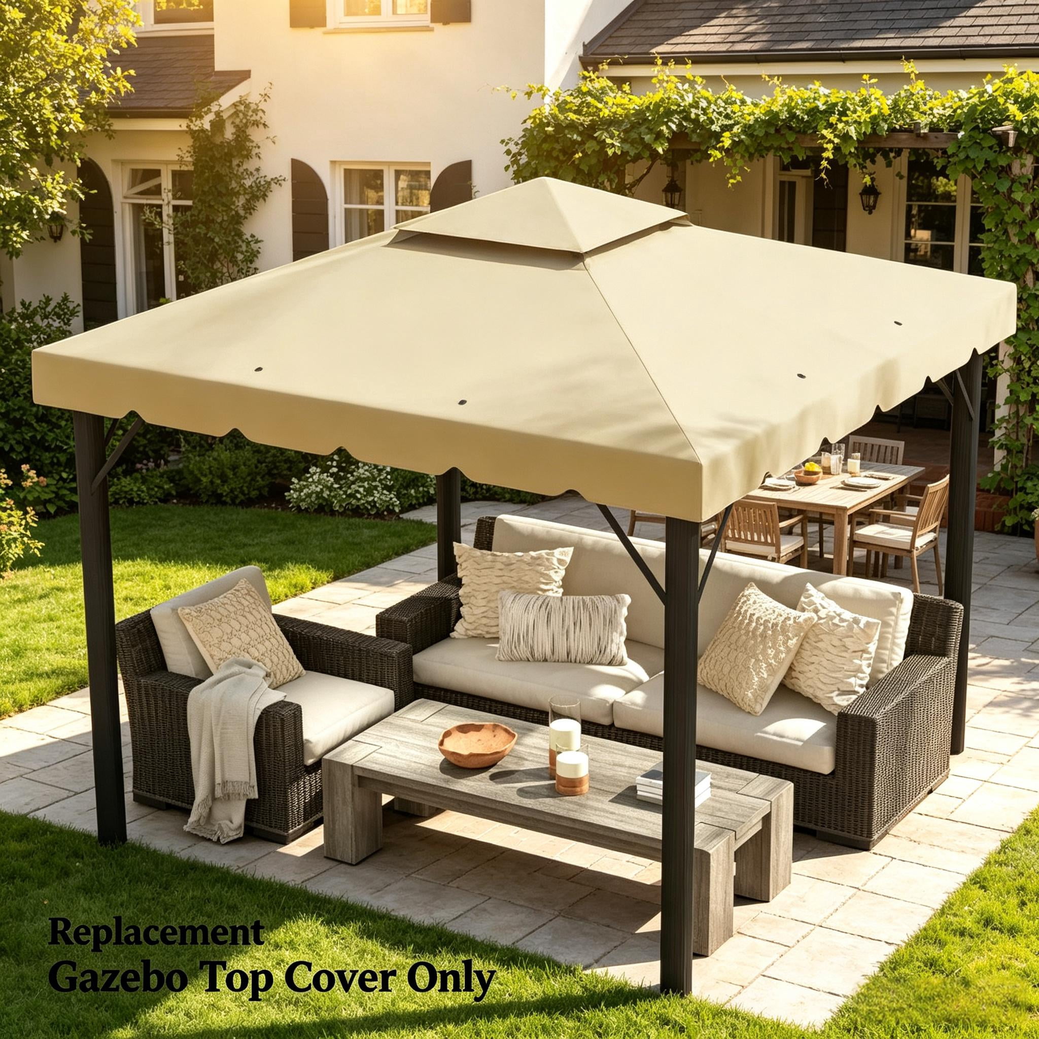 Outdoor Shelter Cover, Replacement Gazebo Top Cover with Double-Tier Ventilation Design, Garden Replacement Canopy Cover (Only Including Replacement Gazebo Top Cover)