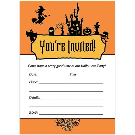 25 Halloween Party Invitations with Envelopes ( Pack of 25 ) Adult or Child Party Large Blank 5x7