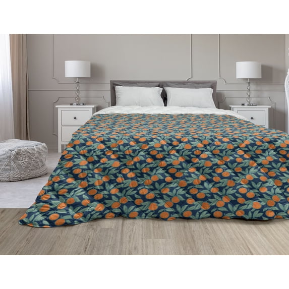 Floral Down Alternative Comforter, Abstract Design Flower Petals with Oriental Inspiration Repeating Pattern, Microfiber Quilt for All Season, 5 Sizes, Night Blue Multicolor, by Ambesonne