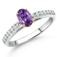 thumbnail image 2 of Gem Stone King 925 Sterling Silver and 10K Yellow Gold Purple Amethyst and White Lab Grown Diamond Engagement Ring for Women (0.63 Cttw, Oval 6X4MM, Gemstone February Birthstone, Size 5), 2 of 4