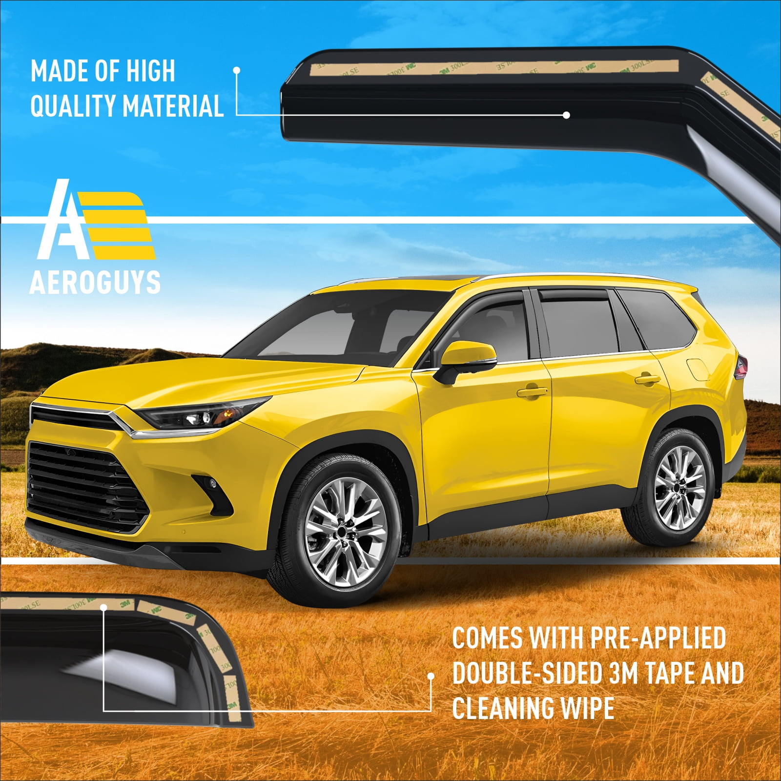 AEROGUYS Extra Durable Window Deflectors In-Channel Window Visors Rain Guards Fit for Toyota Grand Highlander 2024-2026, Sun Visors,Wind Vent Visors,vent shades, Exterior Car Accessories-4 pcs AG0691