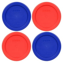 Pyrex 7202-PC (2) Cadet Blue and (2) Red Round Plastic Replacement Lids