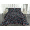 thumbnail image 2 of Ambesonne Floral Design Quilted Bedspread Set 3 Pcs, Gothic Japanese Bloom, Twin, Dark Coral Deep Sky Blue, 2 of 4
