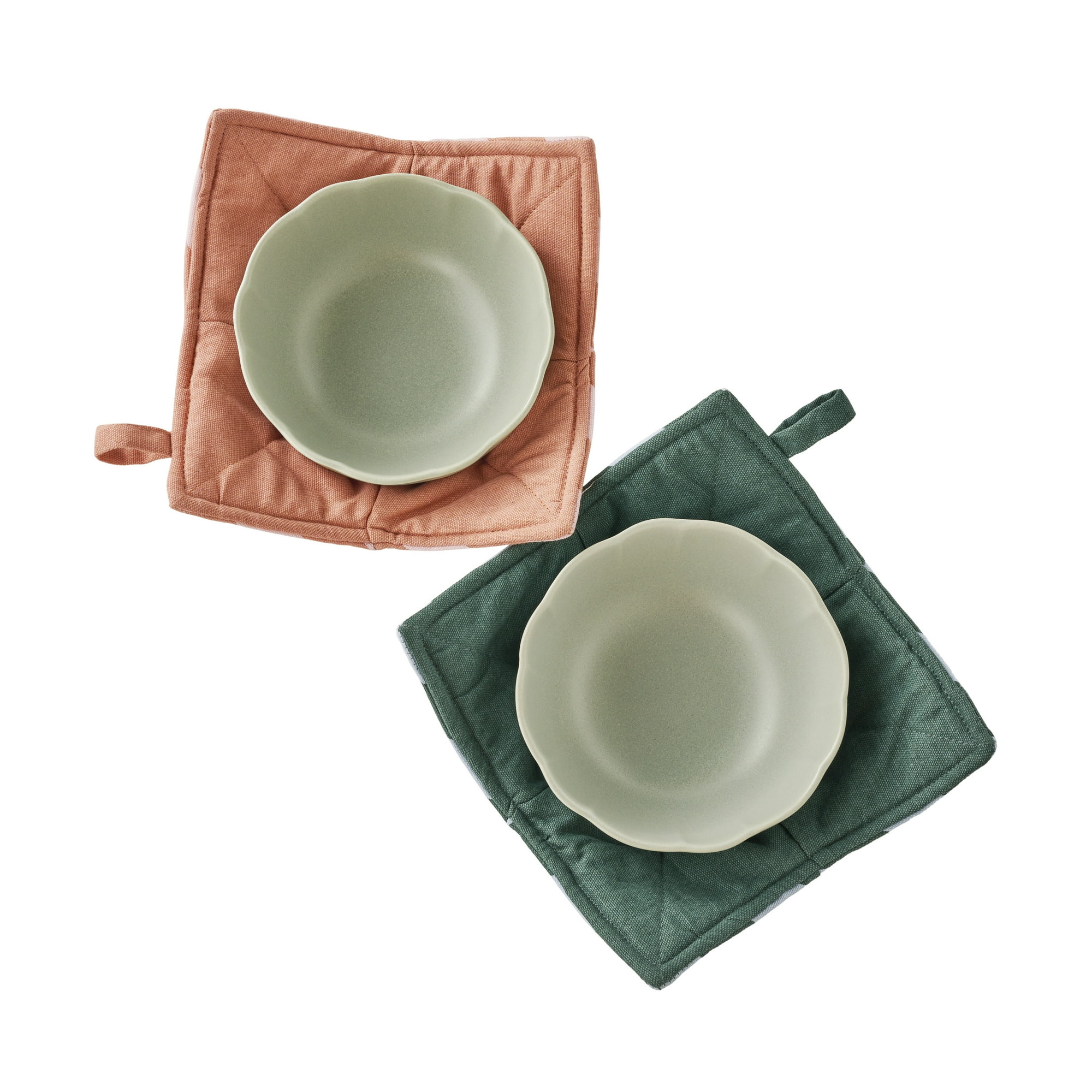 Beautiful Stripe Bowl Holders Reversible Solid and Striped Pink Rosé & Thyme Blue, 2 Pack