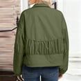 thumbnail image 6 of Women’s Lightweight Cropped Zipper Jacket Pleated Bomber Style with Tuck Detailing Pockets Fall Utility Anorak Short Casual Outerwear,Army Green,L, 6 of 7