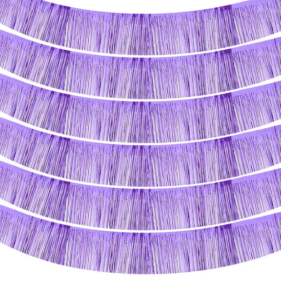 Foil Fringe Garland 10 Feet, 6 Pack Fringe Banner Wall Hanging Curtain Backdrop for Wedding Birthday, Light Purple