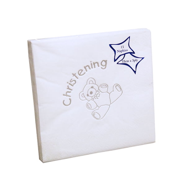 NPK Serviettes de Table Imprimées en Feuille avec Design de Baptême en Peluche (Lot de 15)