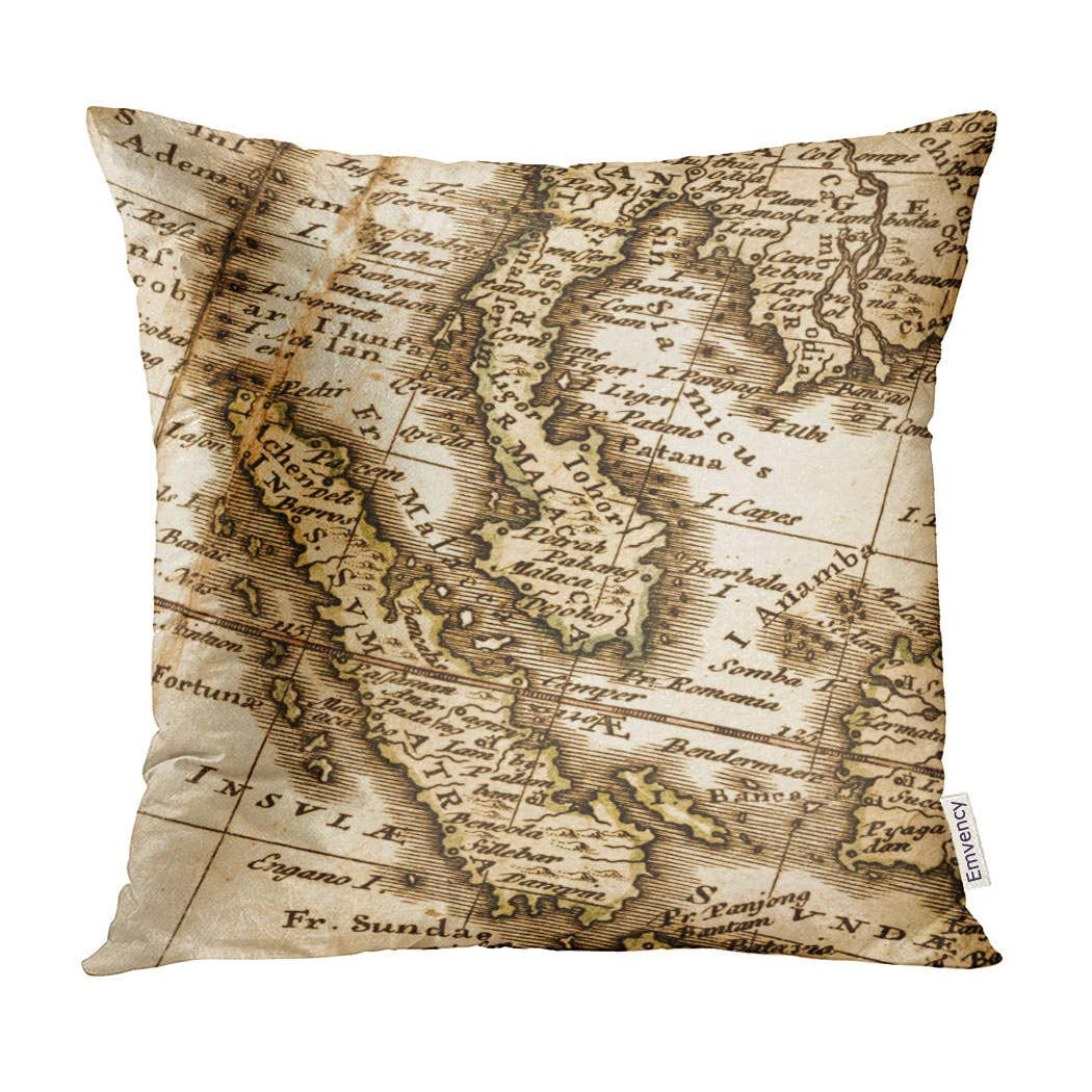 Singapore Old Map of The Malay Peninsula 1744 18Th Pillow Case Pillow