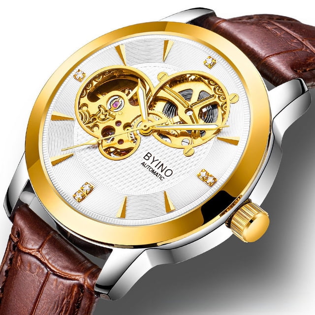 Reloj para hombre, reloj mecánico automático, luminoso, resistente al agua, con correa hueca, reloj dorado para estudiantes