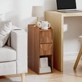 thumbnail image 3 of MIYZEAL Set of 2 Walnut Nightstands with 2 Drawers & Open Storage Shelf, Modern Slim Bedside Tables with Arched Decor for Bedroom, Living Room and Small Spaces, 3 of 12