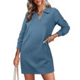 thumbnail image 3 of SMihono Fashion Womens Long Sleeve Lapel Collared V Neck Sweatshirt Dress Loose Fit Solid Color Mini Dresses Fashion Spring 2025 Blue 4, 3 of 7