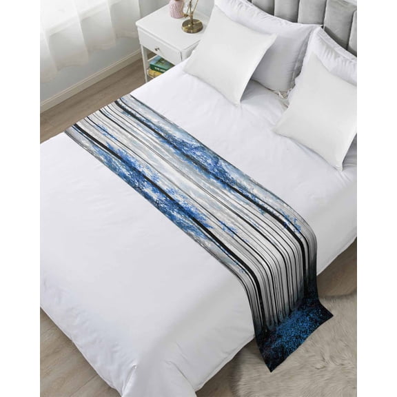 Bed Runner for King Size, Blue Forest Decorative Scarf Throws for Foot of Bed, Vintage Foggy Woods Tree Mysterious Luxury Bedding Protector Slipcover Bedrunners for Hotel/Home, 94 x 20 Inch