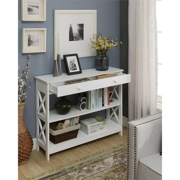 Pemberly Row Transitional Console Table with Drawer in White Wood Finish