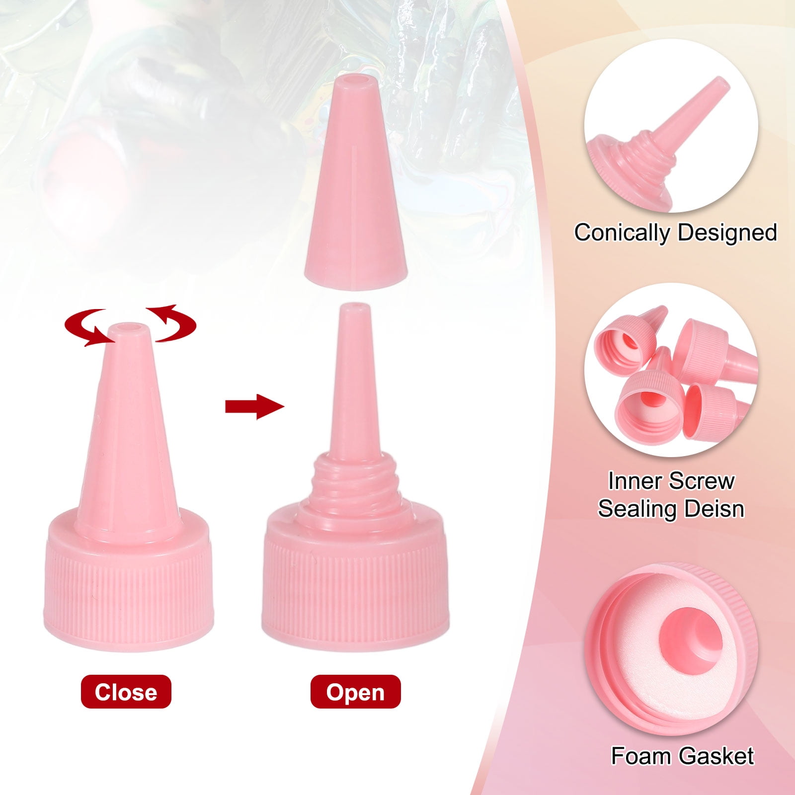 Uxcell24/410 Twist Top Caps, 100Pcs Plastic Squeeze Bottle Replacement Caps with Foam Gasket for Paint Lids Glue Dispensing DIY Crafts, Pink