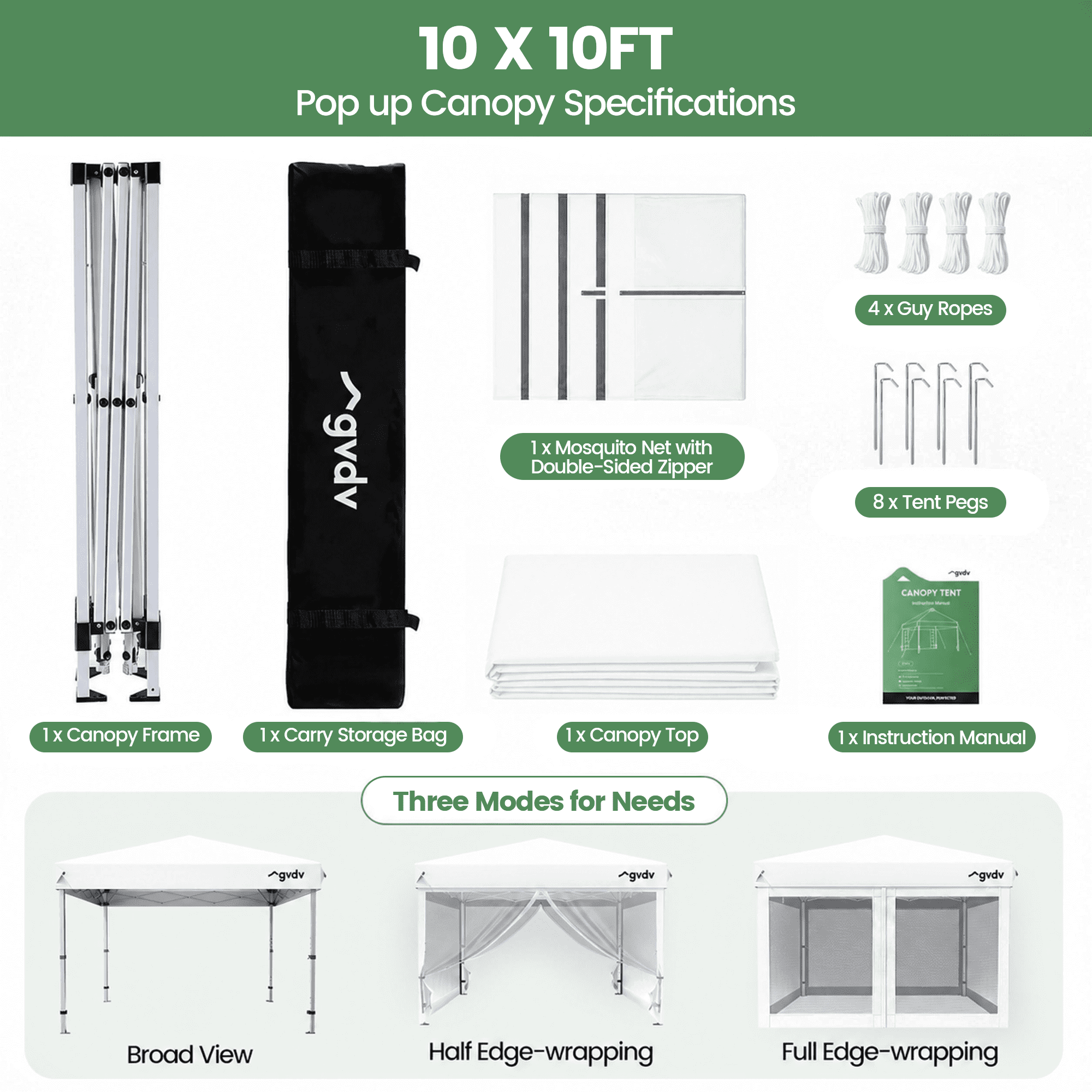 GVDV 10ft x 10ft Pop-Up Canopy, Outdoor Canopy tent with