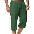 thumbnail image 5 of BLCHUNen Mens Capri Pants Cotton Linen Drawstring Elastic Lightweight Breathable Casual Shorts with Pockets, 5 of 6